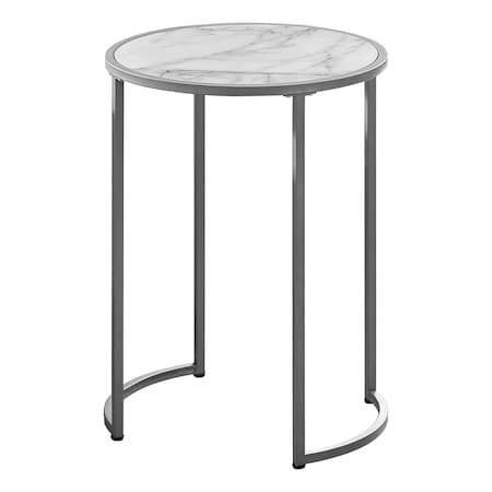 Monarch Specialties Accent Table - 24"H / White Marble-Look / Silver Metal I 2205